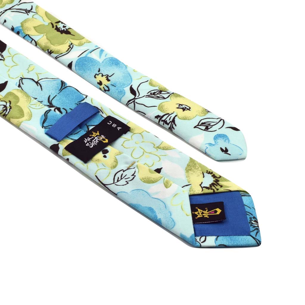 MrShorTie-blue-green-lightblue-cotton-floral-short-tie-necktie-The-Quest-ShorTie