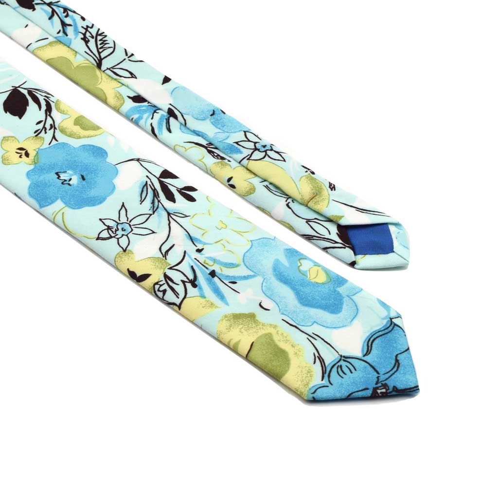 MrShorTie-blue-green-lightblue-cotton-floral-short-tie-necktie-The-Quest-ShorTie