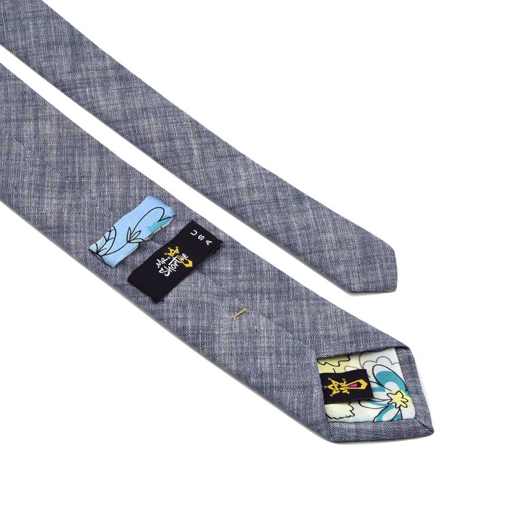 MrShorTie-blue-lightblue-linen-short-tie-necktie-The-Sabotage-ShorTie