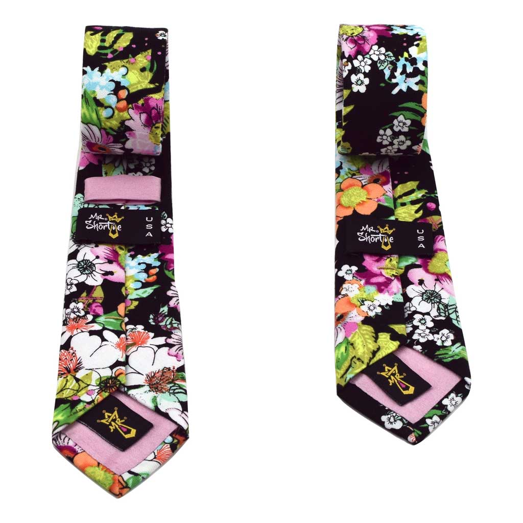 MrShorTie-black-yellow-green-pink-red-cotton-floral-short-tie-necktie-Zane