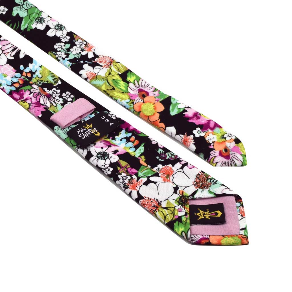 MrShorTie-black-yellow-green-pink-red-cotton-floral-short-tie-necktie-Zane