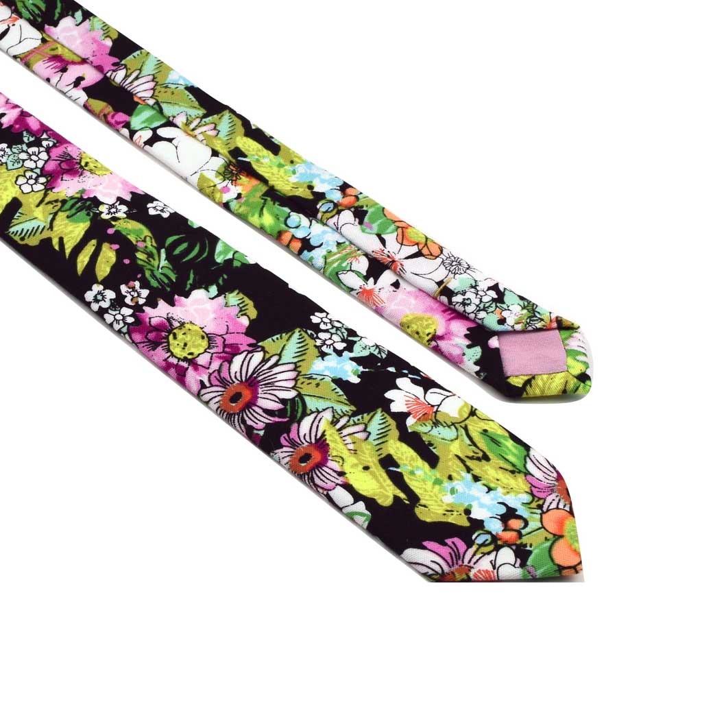 MrShorTie-black-yellow-green-pink-red-cotton-floral-short-tie-necktie-Zane